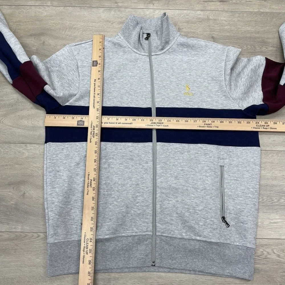 Polo Ralph Lauren Double Knit Track Jacket Men's Sz L Gray Striped Pony